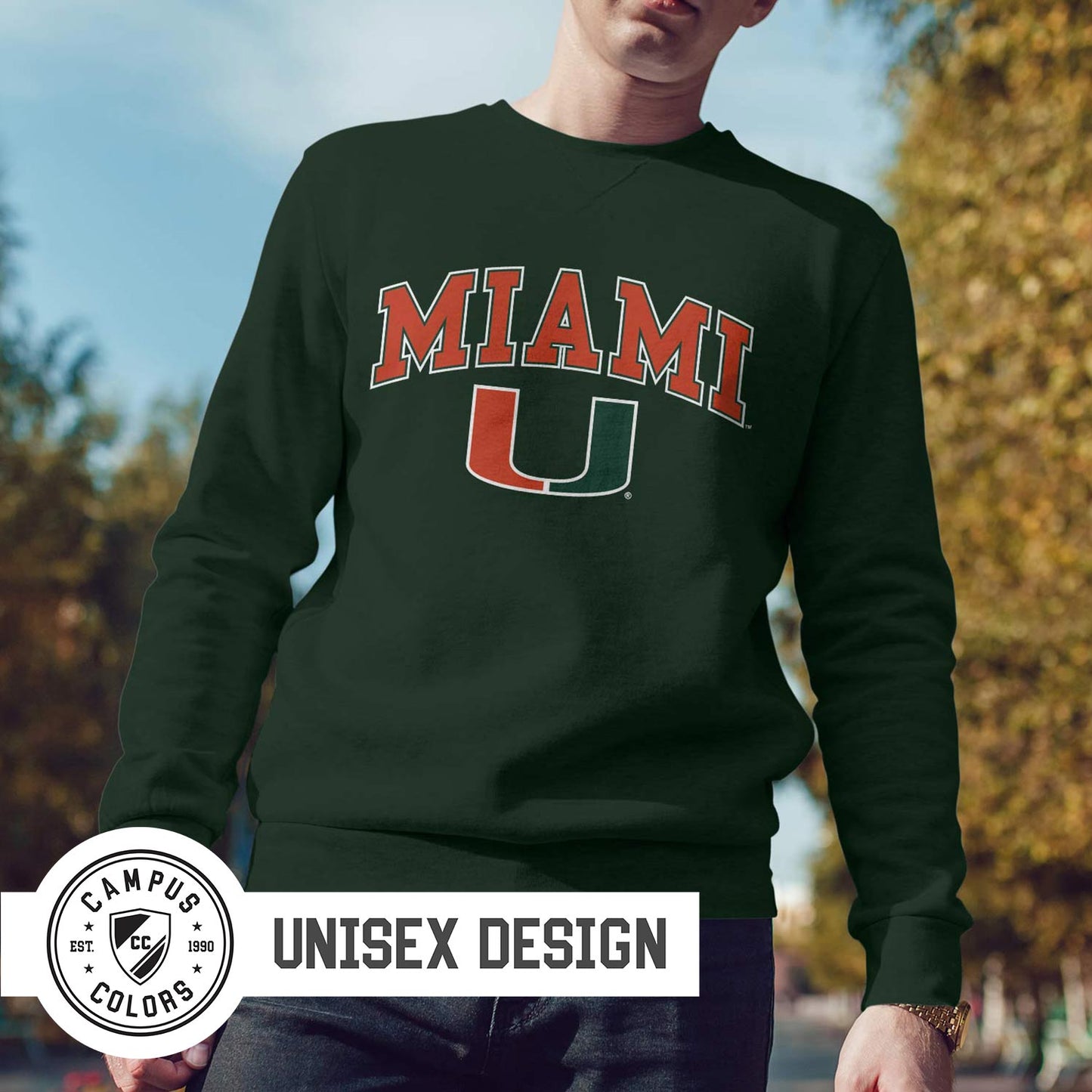 Miami Hurricanes Adult Arch & Logo Soft Style Gameday Crewneck Sweatshirt - Green
