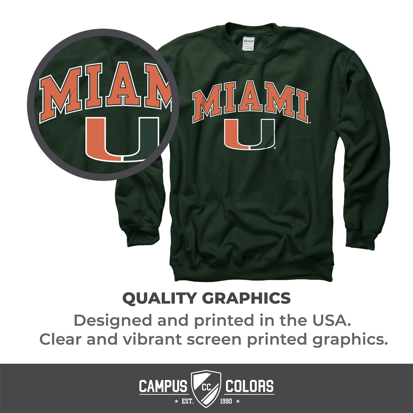 Miami Hurricanes Adult Arch & Logo Soft Style Gameday Crewneck Sweatshirt - Green