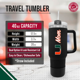 Miami Hurricanes Collegiate 40oz Stainless Steel Travel Tumbler with Handle for Mom - Black