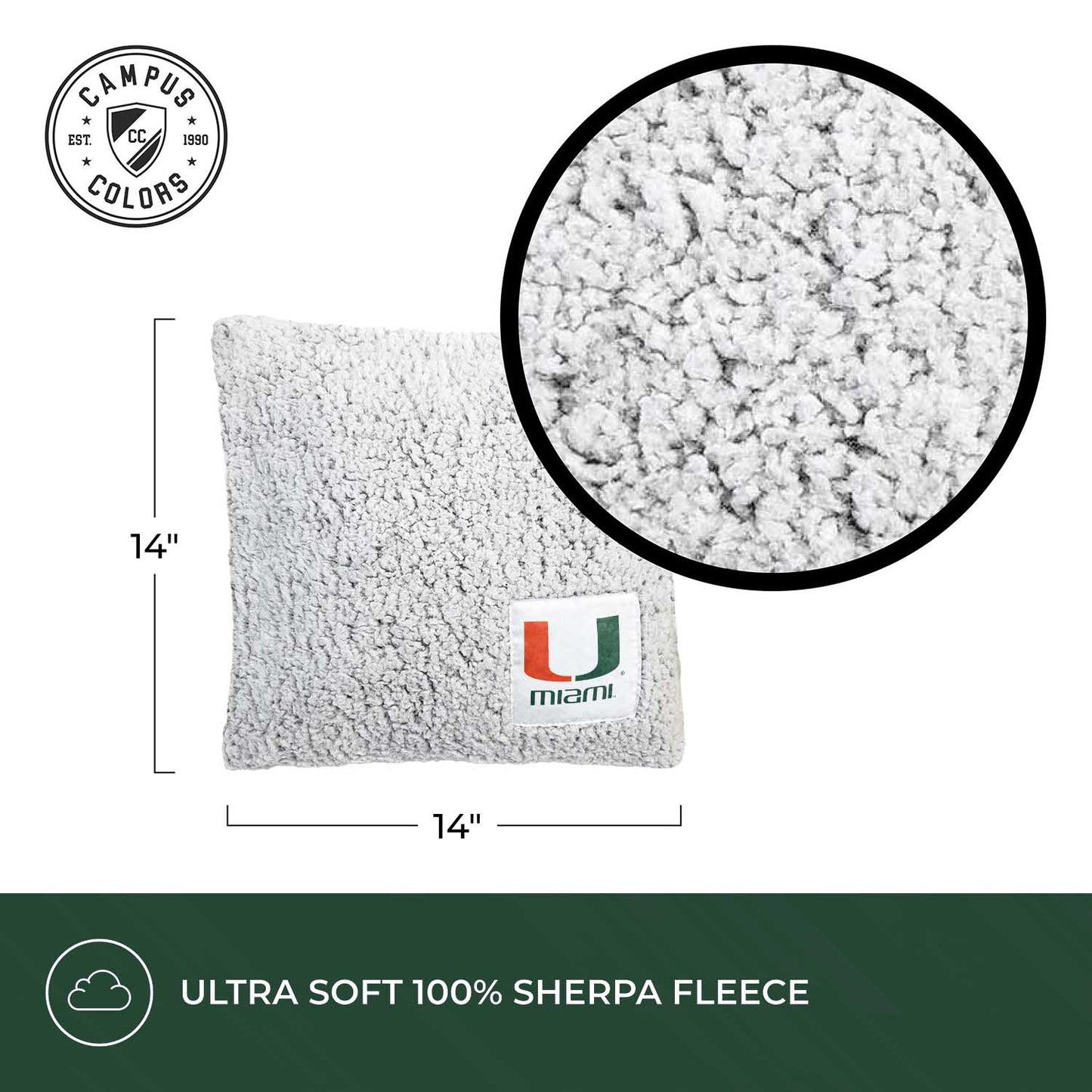 Miami Hurricanes Two Tone Sherpa Throw Pillow - Team Color