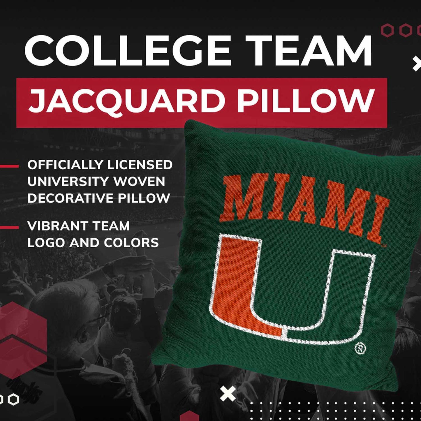 Miami Hurricanes NCAA Decorative Pillow - Green