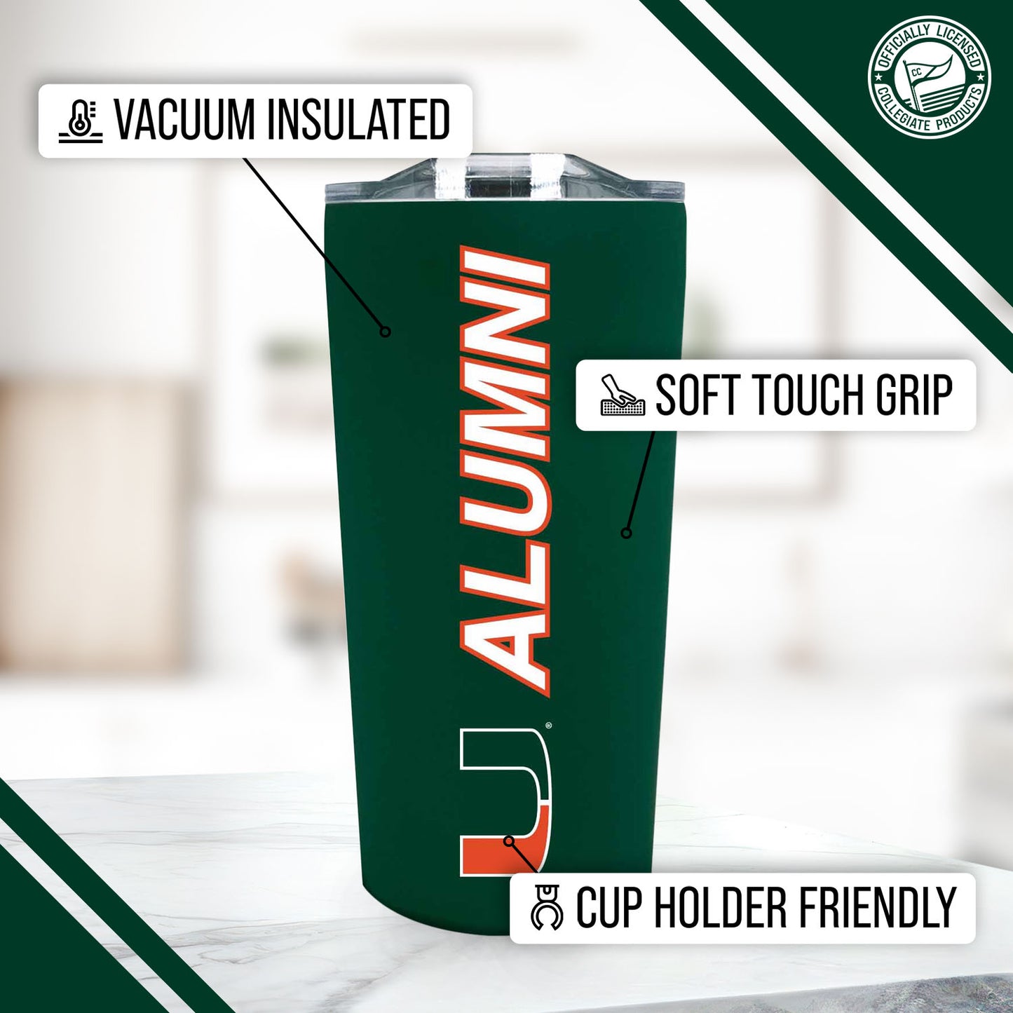 Miami Hurricanes NCAA Stainless Steel Travel Tumbler for Alumni - Green