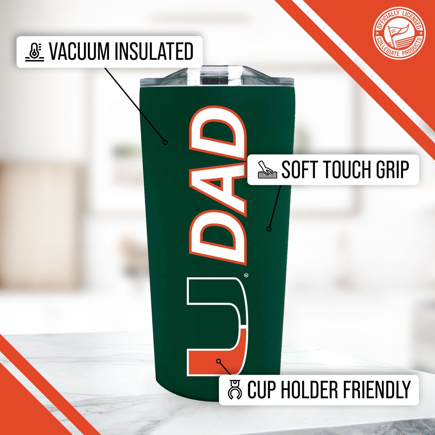 Miami Hurricanes NCAA Stainless Steel Travel Tumbler for Dad - Green