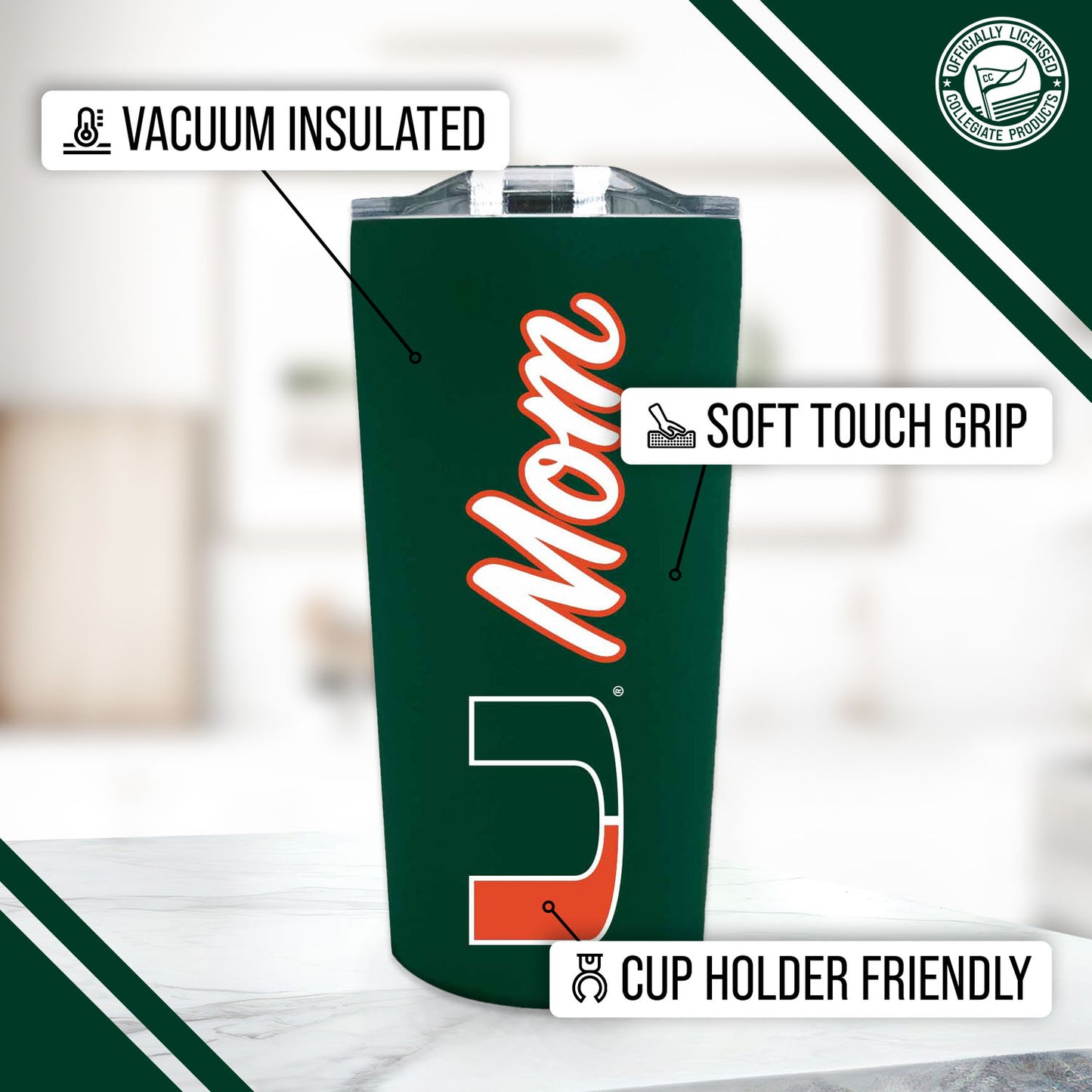 Miami Hurricanes NCAA Stainless Steel Travel Tumbler for Mom - Green