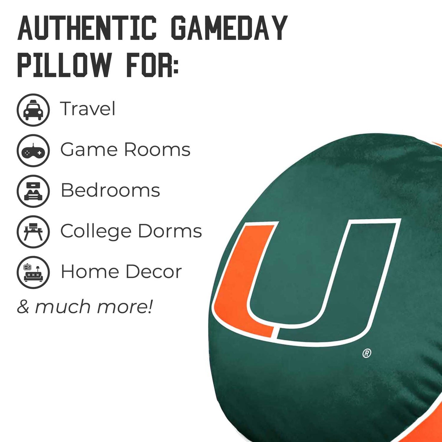 Miami Hurricanes Team Logo 15 Inch Ultra Soft Stretch Plush Pillow - Green