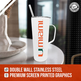 Miami Hurricanes NCAA Stainless Steal 20oz Roadie With Handle & Dual Option Lid With Straw - White