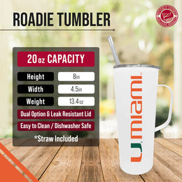 Miami Hurricanes NCAA Stainless Steal 20oz Roadie With Handle & Dual Option Lid With Straw - White