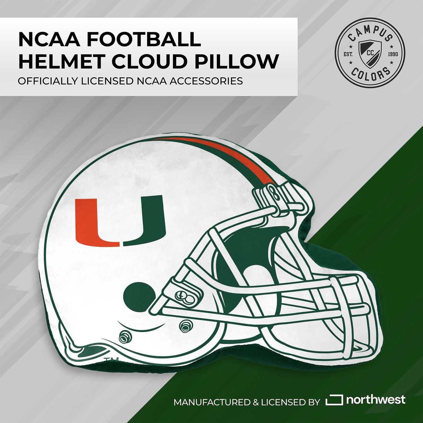 Miami Hurricanes NCAA Helmet Super Soft Football Pillow - White