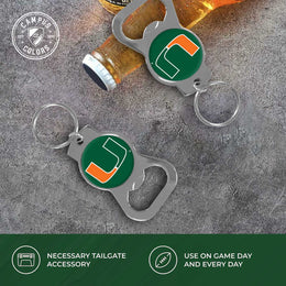 Miami Hurricanes School Logo Leather Card/Cash Holder and Bottle Opener Keychain Bundle - Black