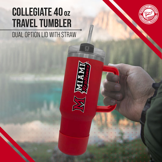 Miami Redhawks College & University 40 oz Travel Tumbler With Handle - Red