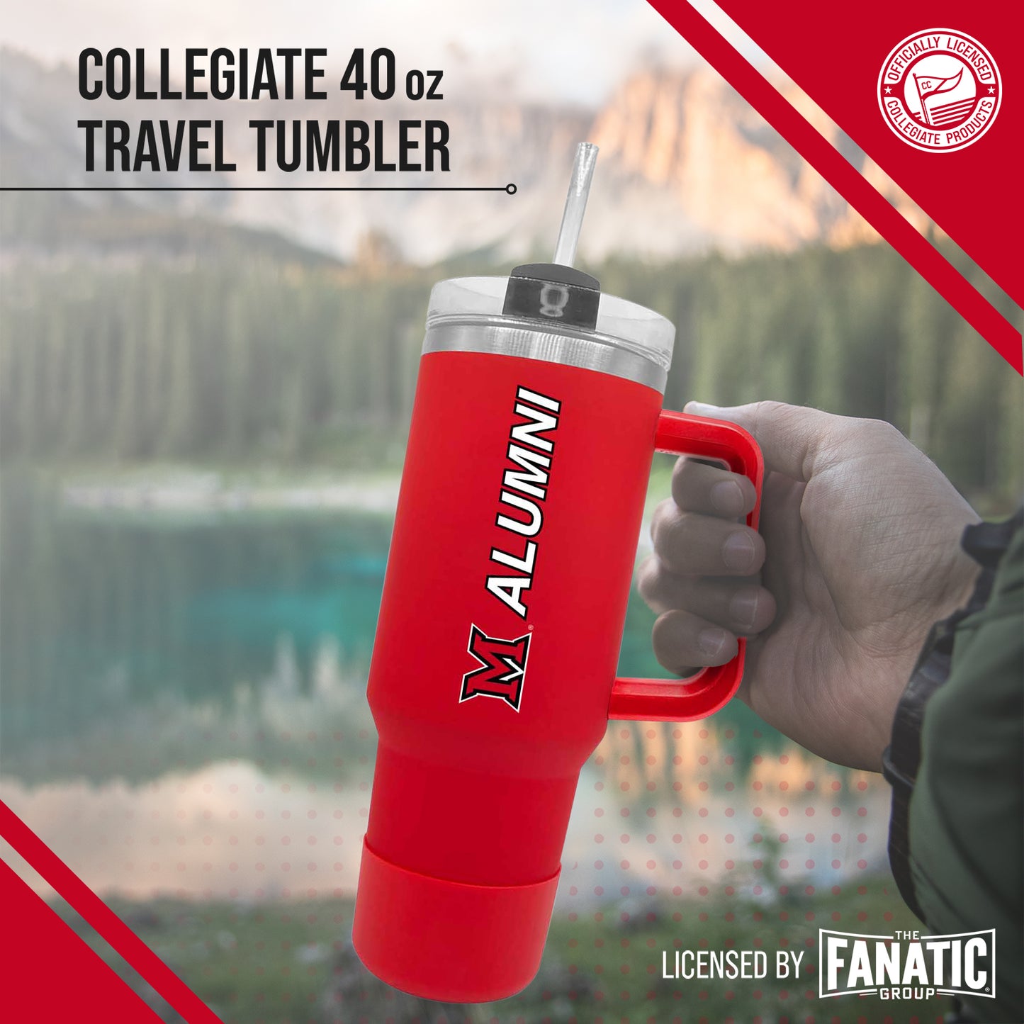 Miami Redhawks Collegiate 40oz Stainless Steel Travel Tumbler with Handle for Alumni - Red