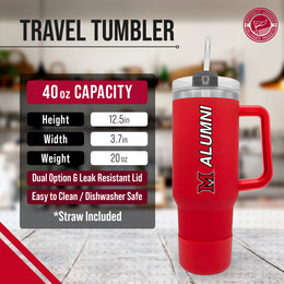 Miami Redhawks Collegiate 40oz Stainless Steel Travel Tumbler with Handle for Alumni - Red