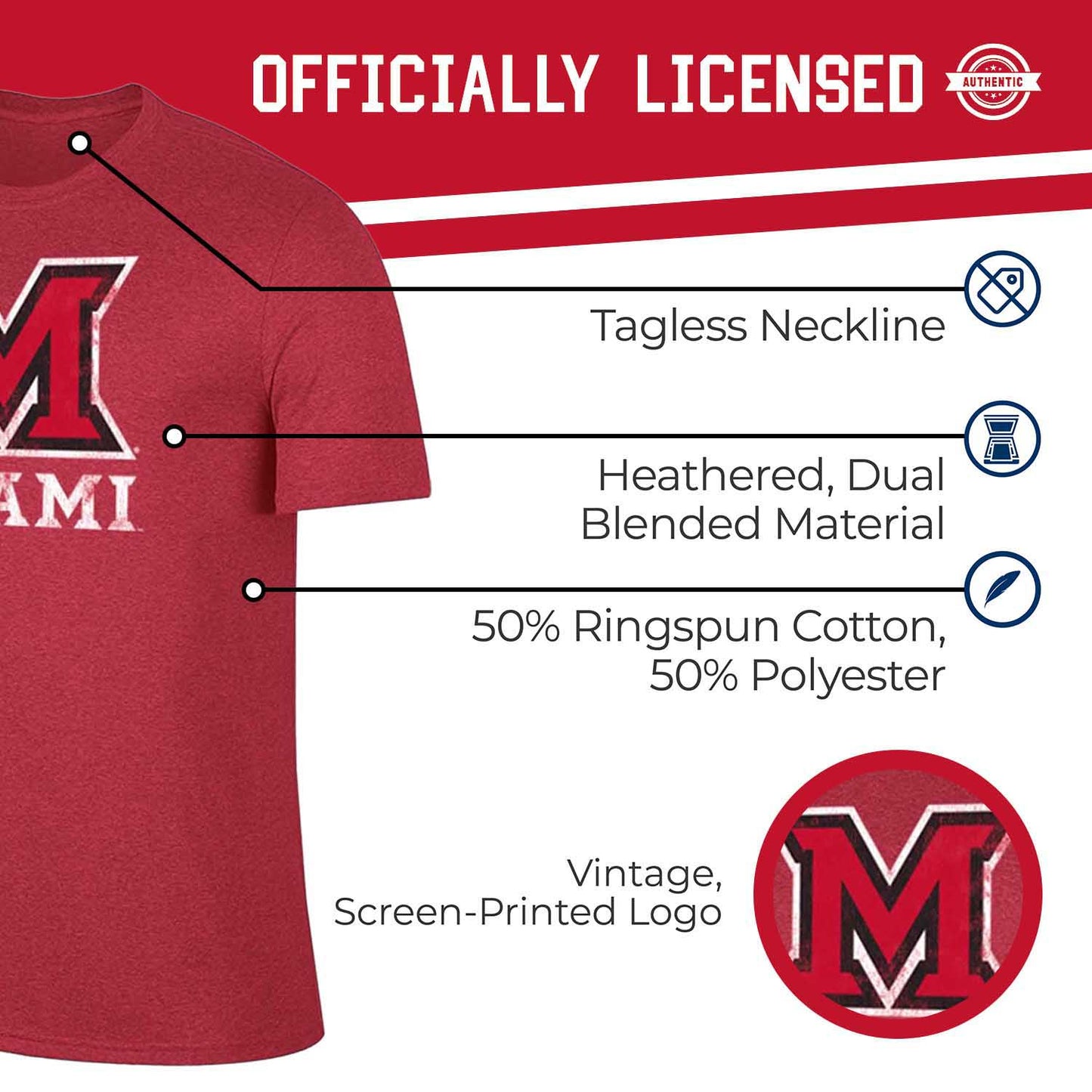 Miami Redhawks Adult MVP Heathered Cotton Blend T-Shirt - Red