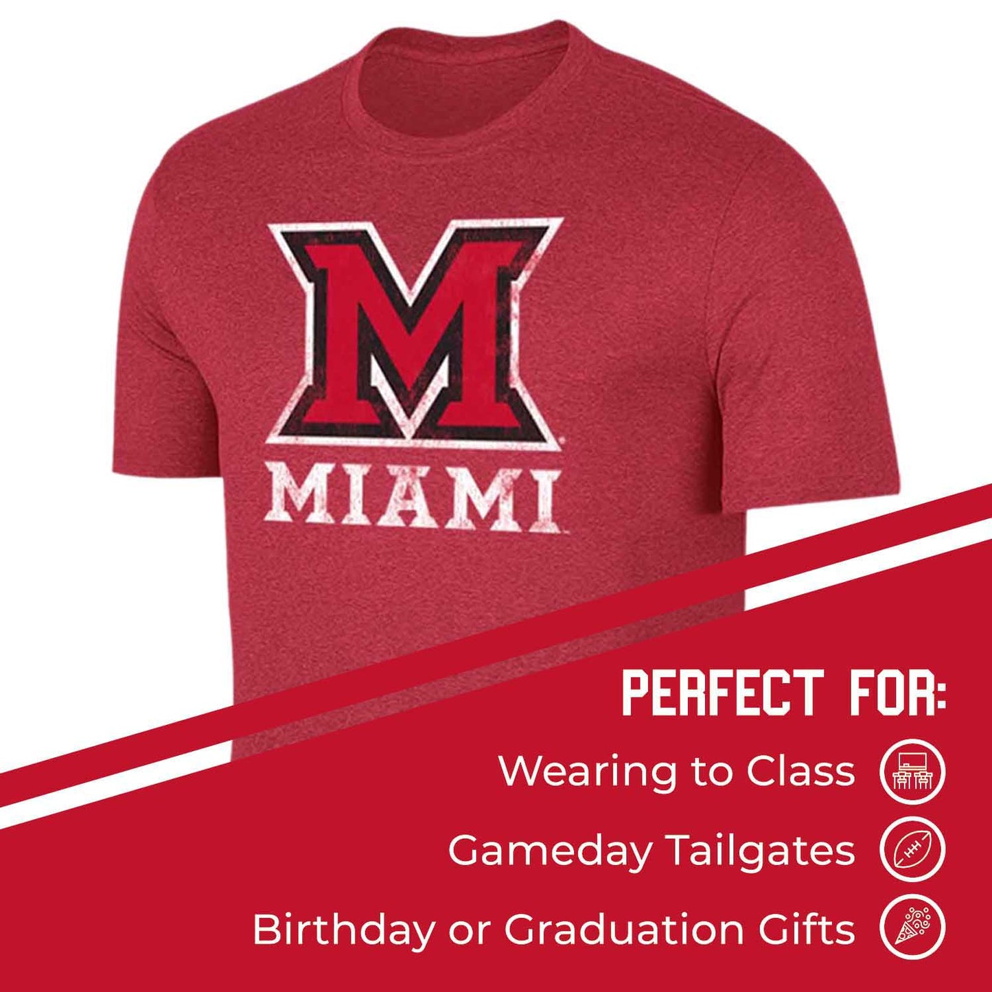 Miami Redhawks Adult MVP Heathered Cotton Blend T-Shirt - Red