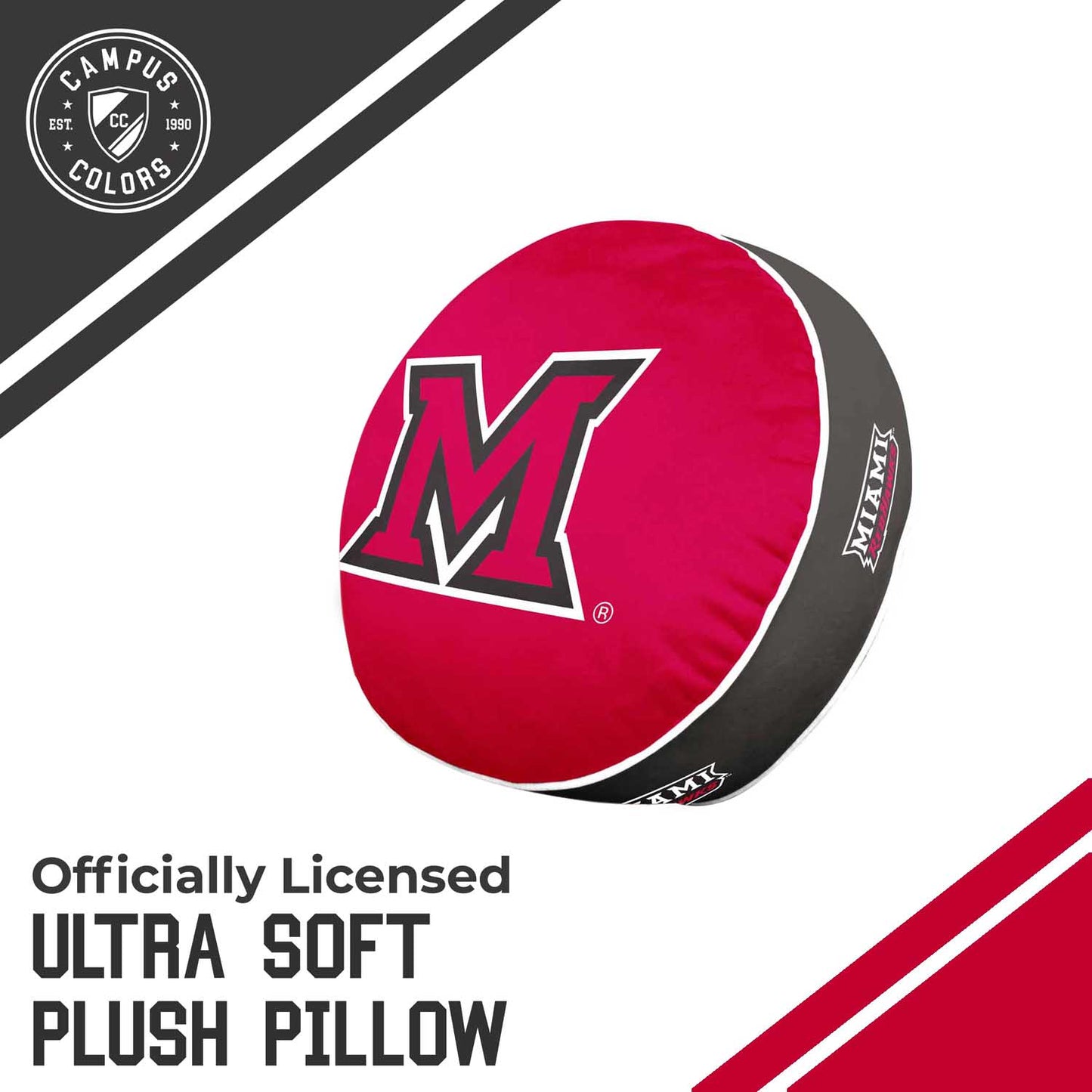 Miami Redhawks Team Logo 15 Inch Ultra Soft Stretch Plush Pillow - Red