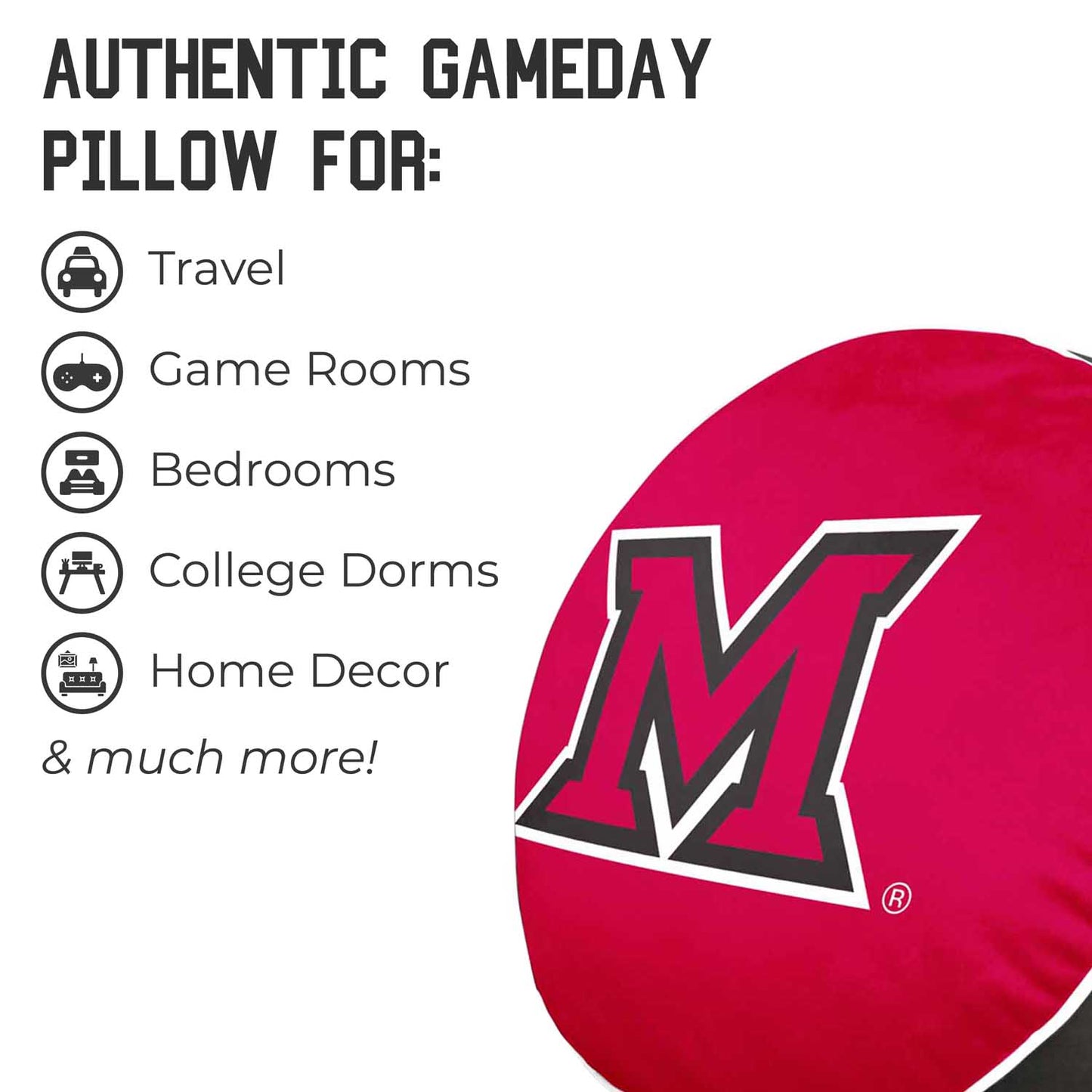 Miami Redhawks Team Logo 15 Inch Ultra Soft Stretch Plush Pillow - Red