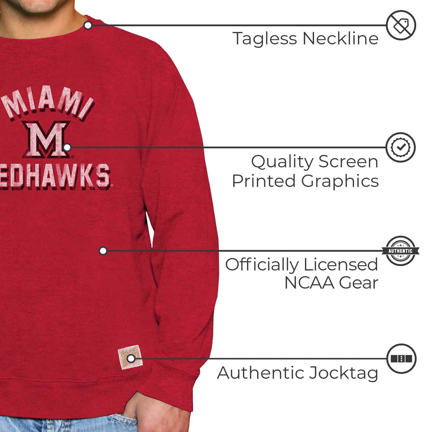 Miami Redhawks Adult University Crewneck - Red