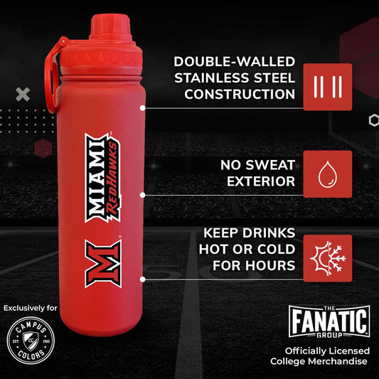 Miami Redhawks NCAA Stainless Steel Water Bottle - Red