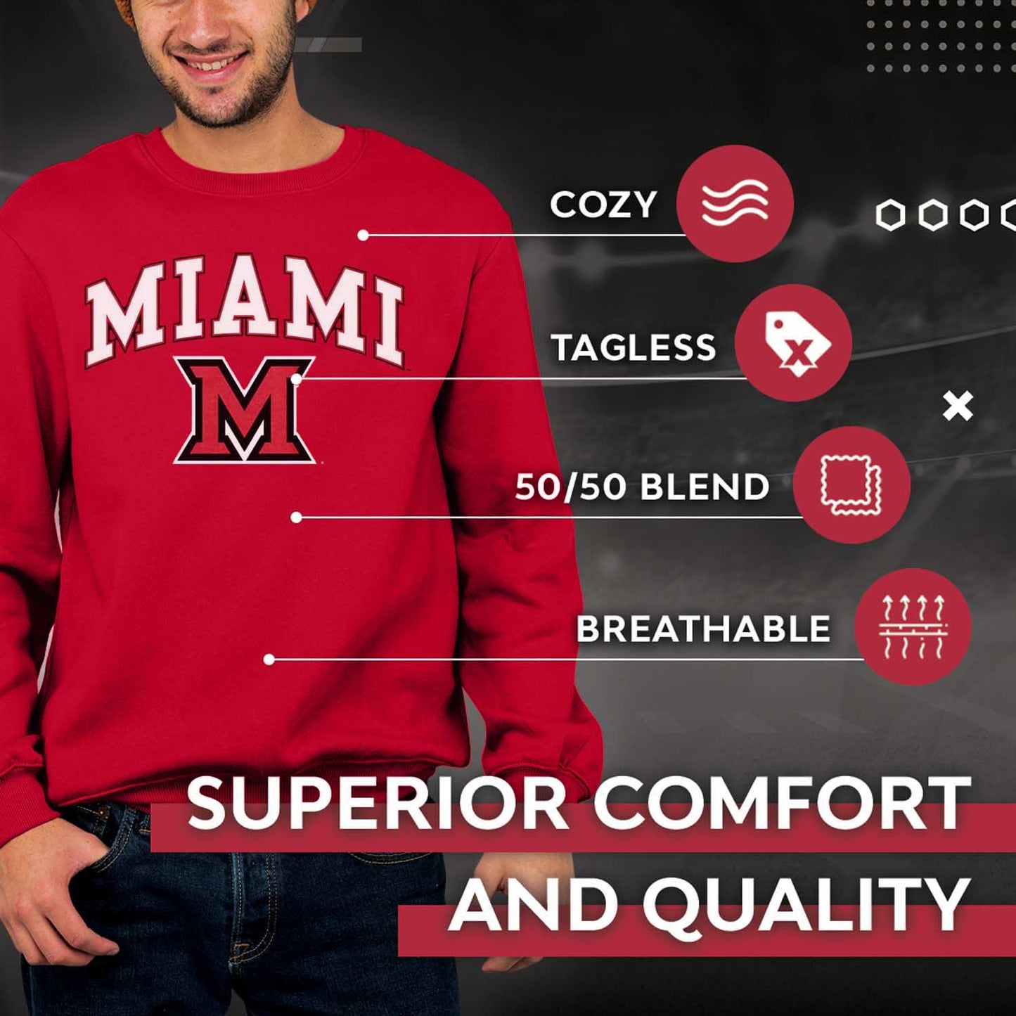 Miami Redhawks Adult Arch & Logo Soft Style Gameday Crewneck Sweatshirt - Red