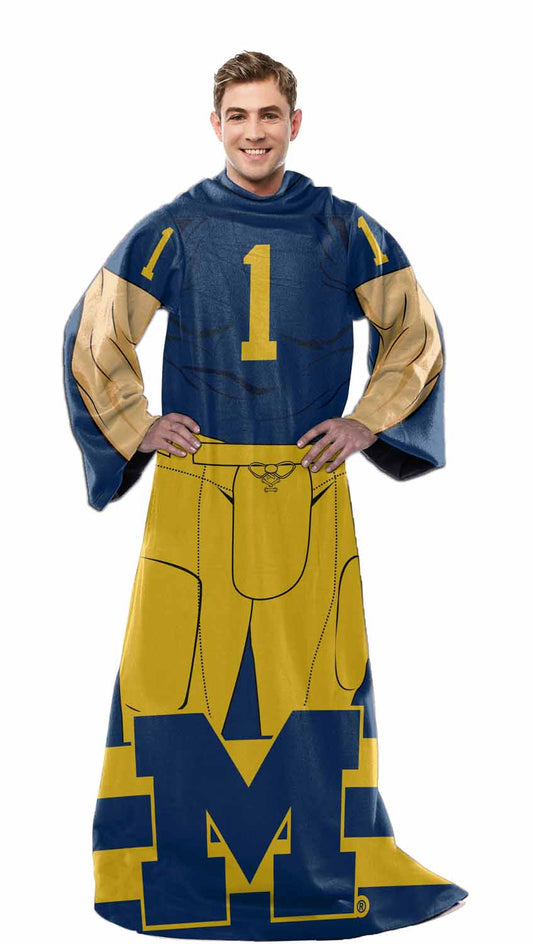 Michigan Wolverines NCAA Team Wearable Blanket with Sleeves - Navy