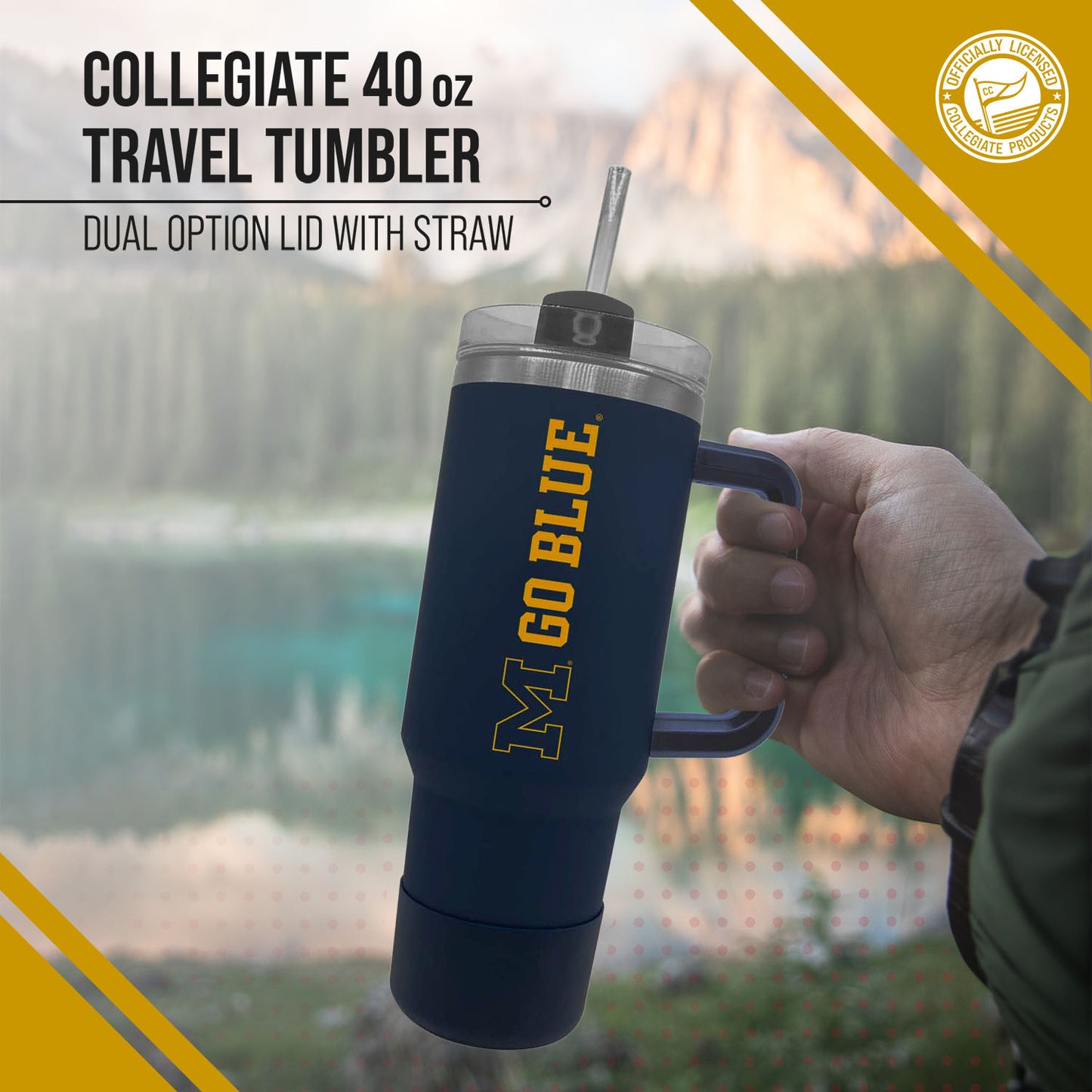 Michigan Wolverines College & University 40 oz Travel Tumbler With Handle - Navy