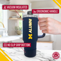 Michigan Wolverines Collegiate 40oz Stainless Steel Travel Tumbler with Handle for Alumni - Navy
