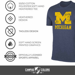 Michigan Wolverines Adult MVP Heathered Cotton Blend T-Shirt - Navy