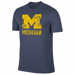 Michigan Wolverines Adult MVP Heathered Cotton Blend T-Shirt - Navy