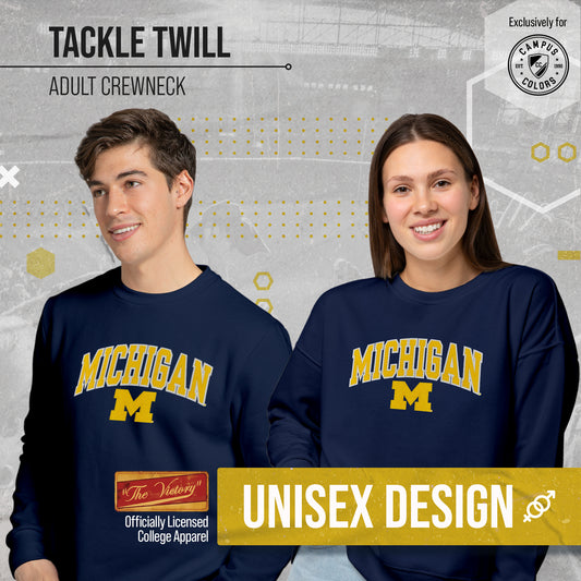 Michigan Wolverines NCAA Adult Tackle Twill Crewneck Sweatshirt - Navy