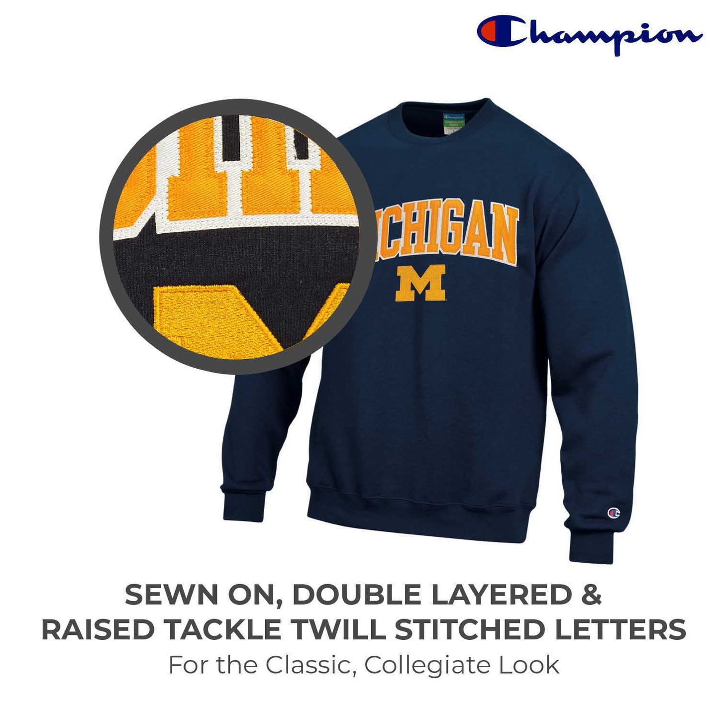 Michigan Wolverines Adult Tackle Twill Crewneck - Navy