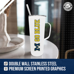 Michigan Wolverines NCAA Stainless Steal 20oz Roadie With Handle & Dual Option Lid With Straw - White