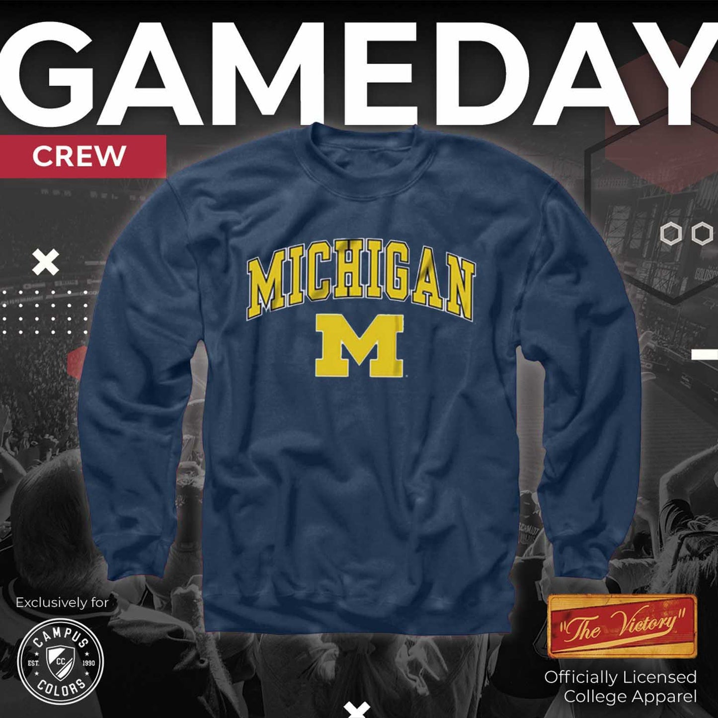 Michigan Wolverines Adult Arch & Logo Soft Style Gameday Crewneck Sweatshirt - Navy