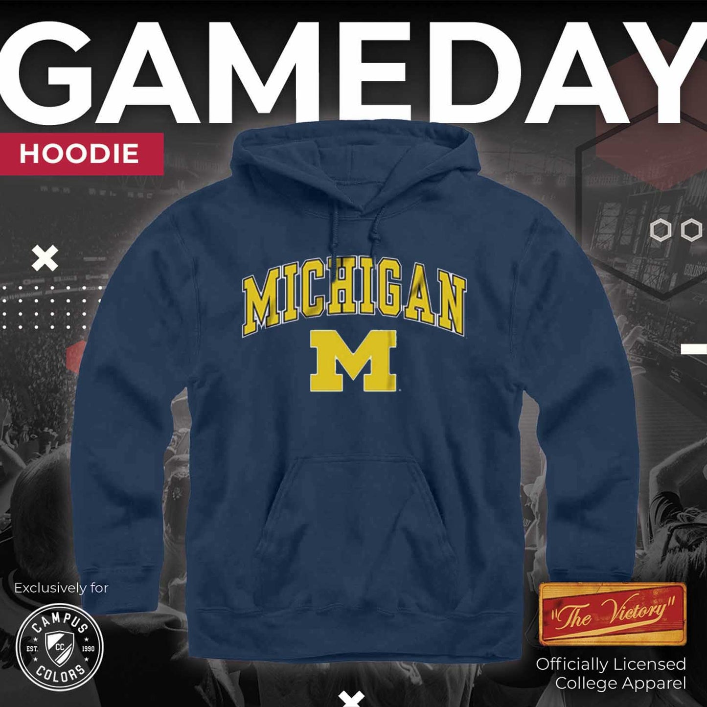 Michigan Wolverines Adult Arch & Logo Soft Style Gameday Hooded Sweatshirt - Navy