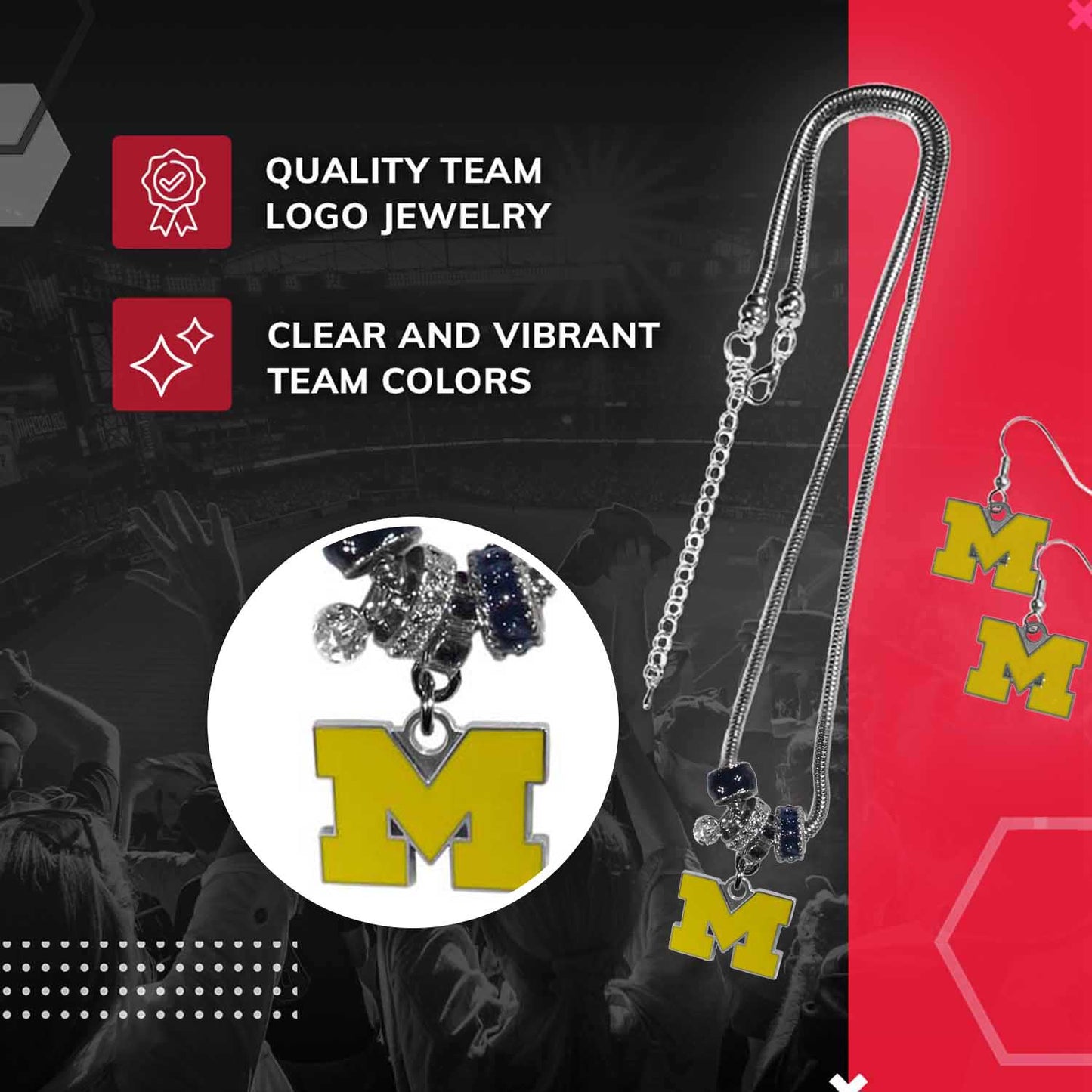Michigan Wolverines Collegiate Game Day Necklace and Earrings - Silver