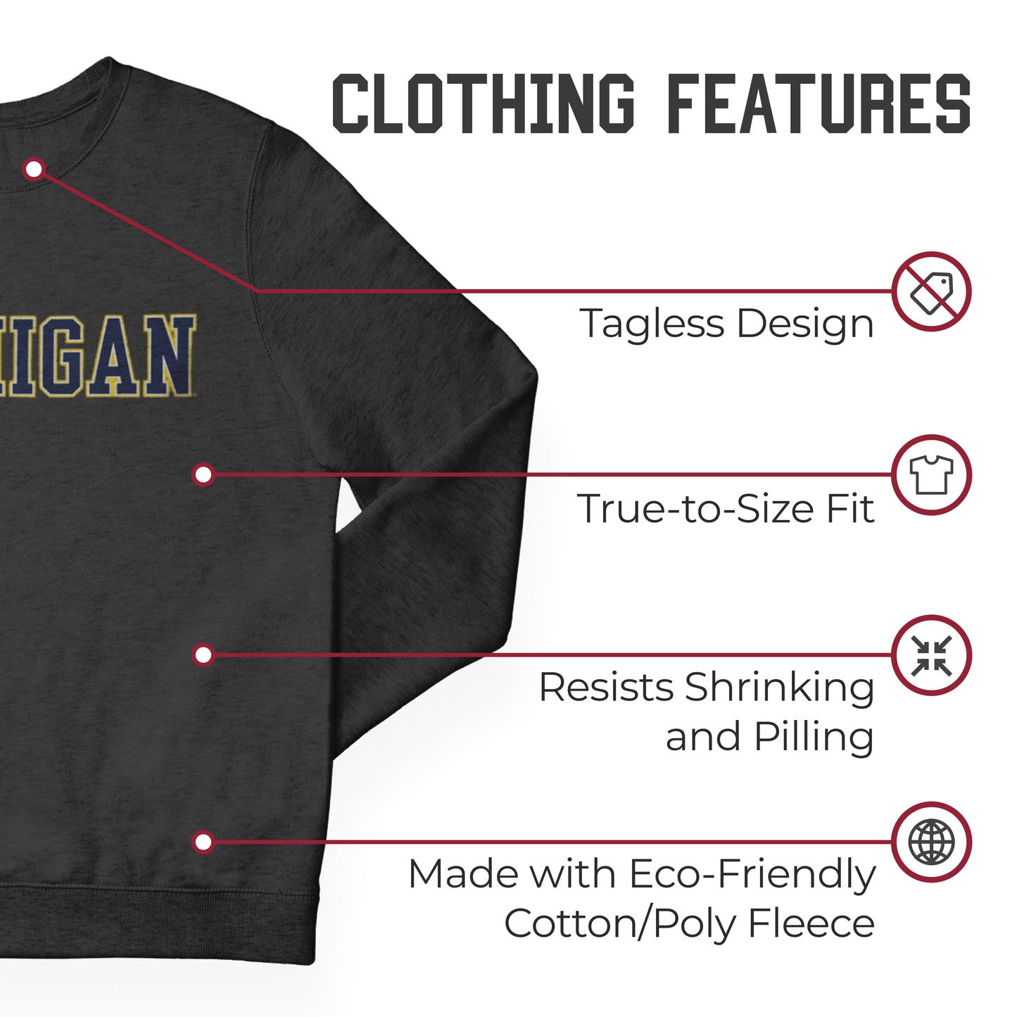Michigan Wolverines NCAA Adult Charcoal Crewneck Fleece Sweatshirt - Charcoal