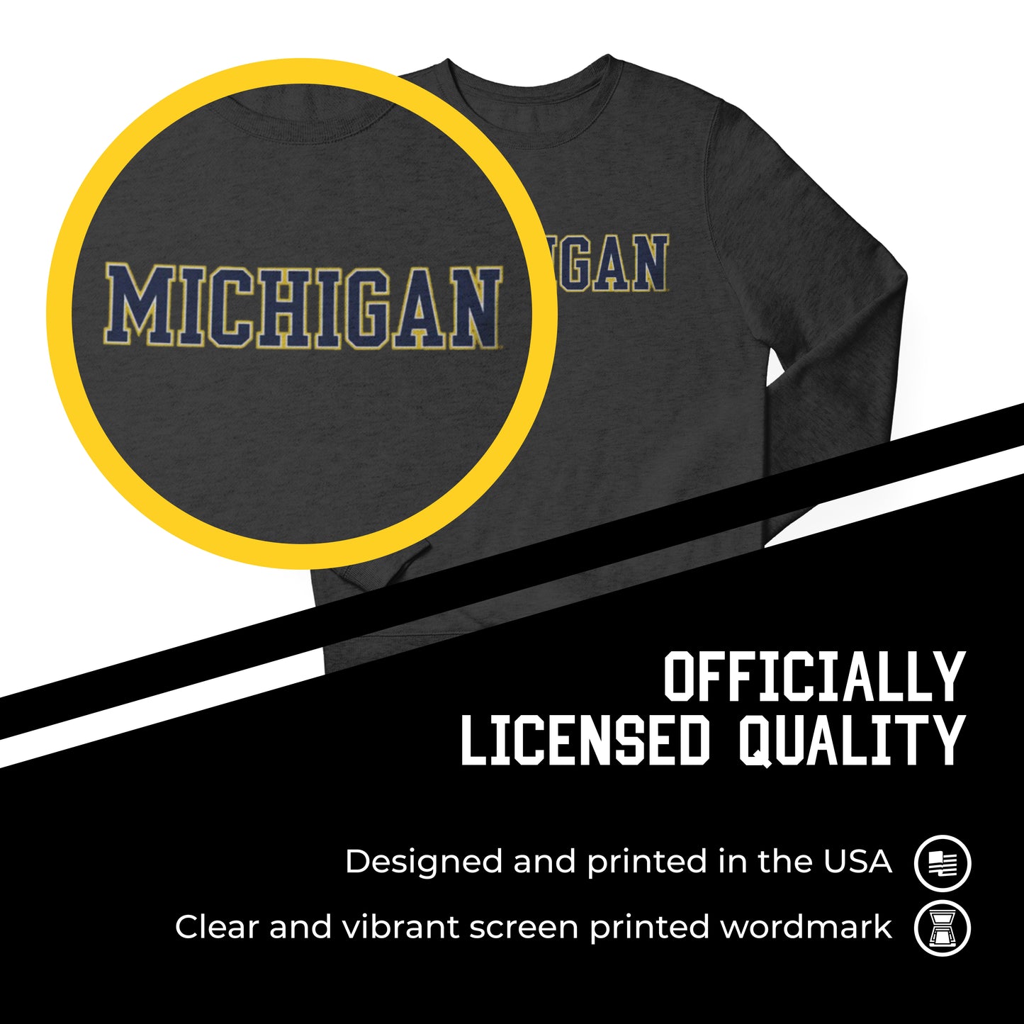 Michigan Wolverines NCAA Adult Charcoal Crewneck Fleece Sweatshirt - Charcoal