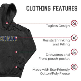 Michigan Wolverines NCAA Adult Cotton Blend Charcoal Hooded Sweatshirt - Charcoal