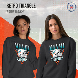 Miami Dolphins NFL Womens Retro Triangle Slouchy Crewneck - Heather Charcoal