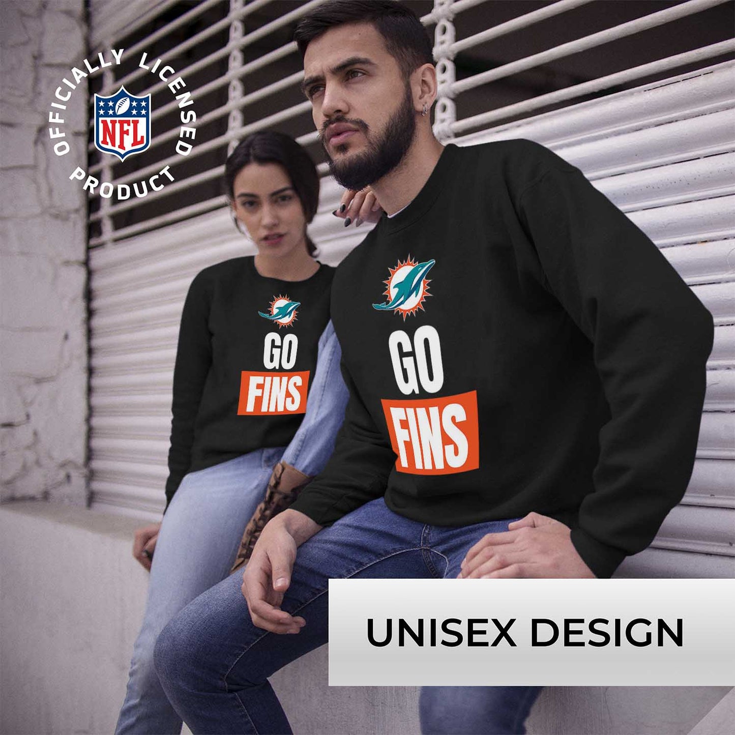 Miami Dolphins NFL Adult Slogan Crewneck Sweatshirt - Black