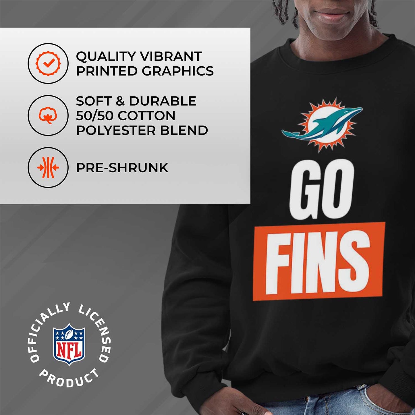 Miami Dolphins NFL Adult Slogan Crewneck Sweatshirt - Black