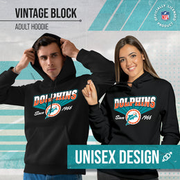 Miami Dolphins NFL Adult Unisex Vintage Block Ultra Soft Fleece Hooded Sweatshirt - Black