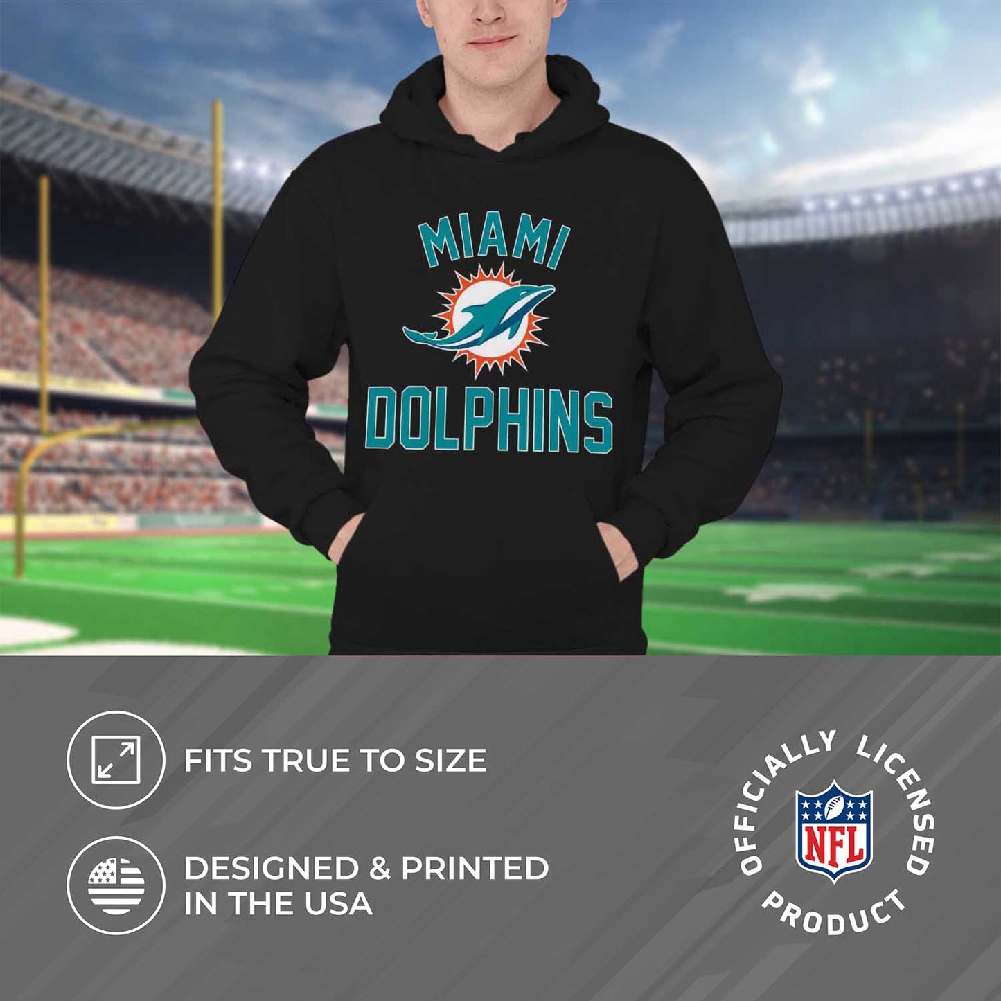 Miami Dolphins NFL Adult Gameday Hooded Sweatshirt - Black