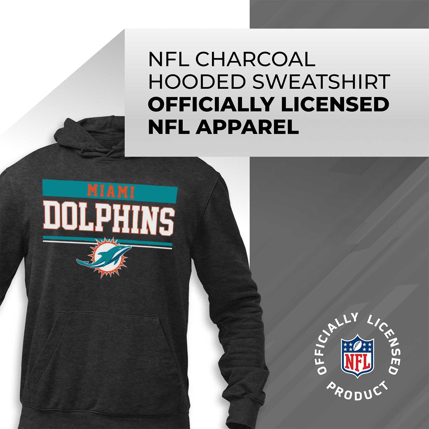 Miami Dolphins NFL Adult Gameday Charcoal Hooded Sweatshirt - Charcoal