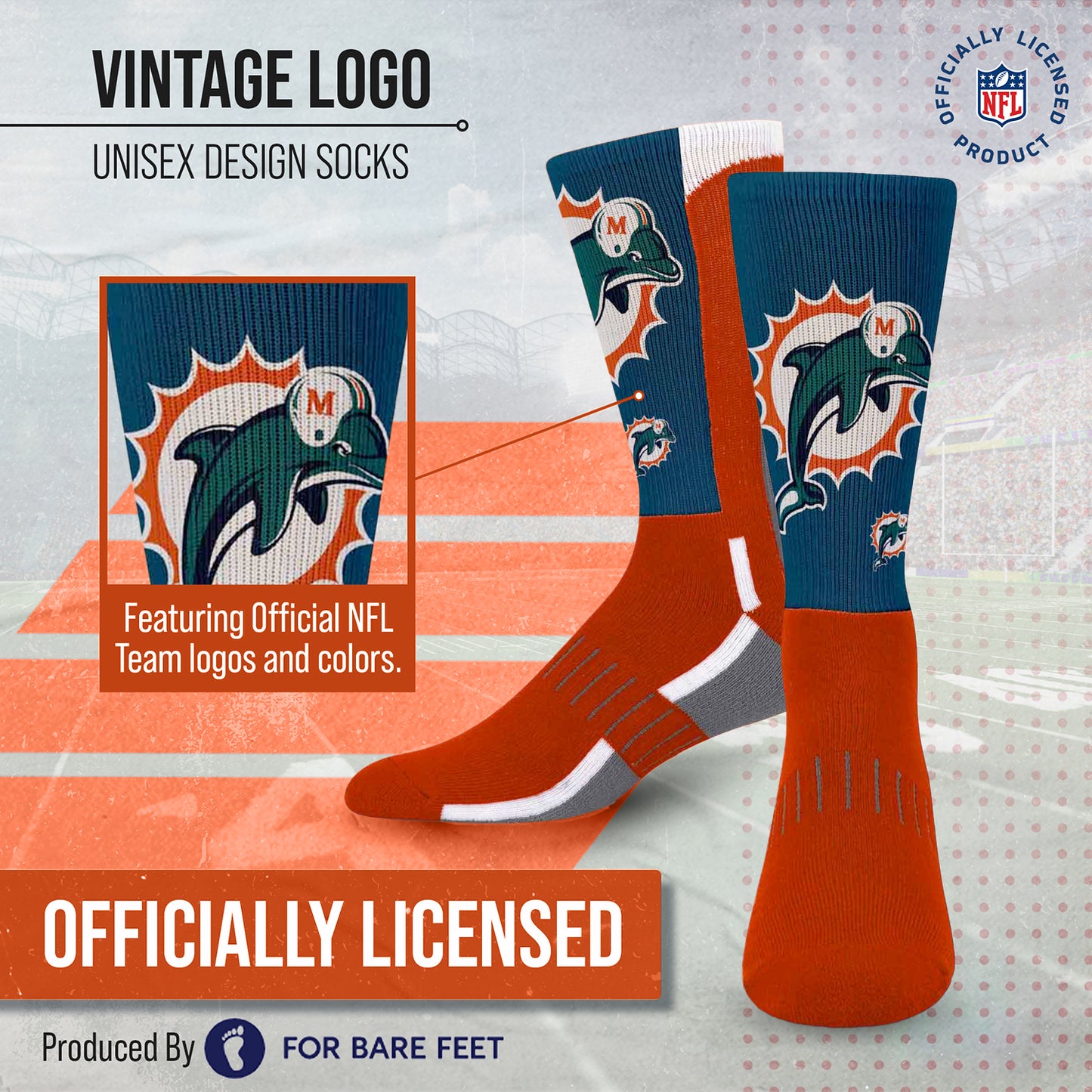 Miami Dolphins NFL V Curve  Socks - Team Color