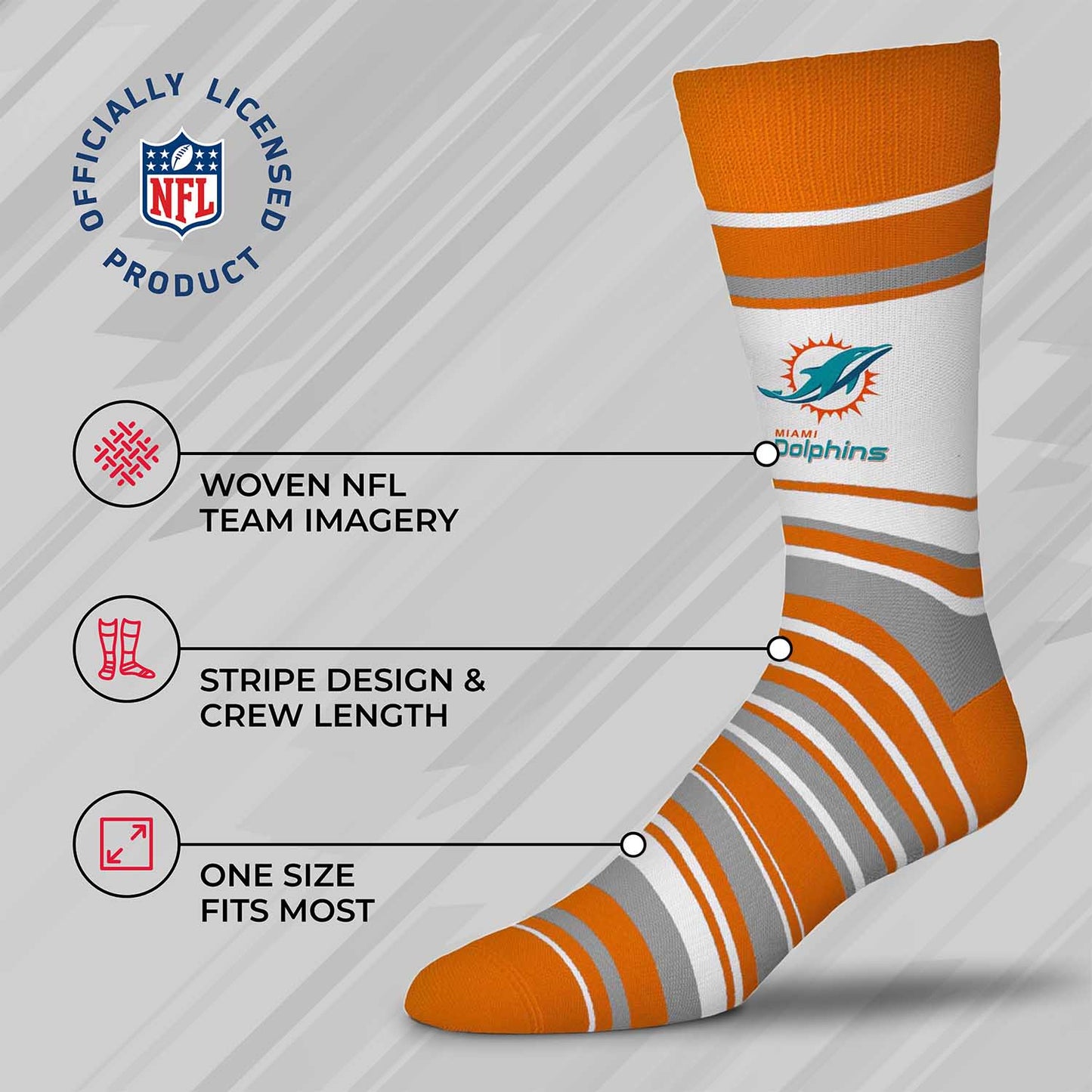 Miami Dolphins NFL Adult Striped Dress Socks - Orange