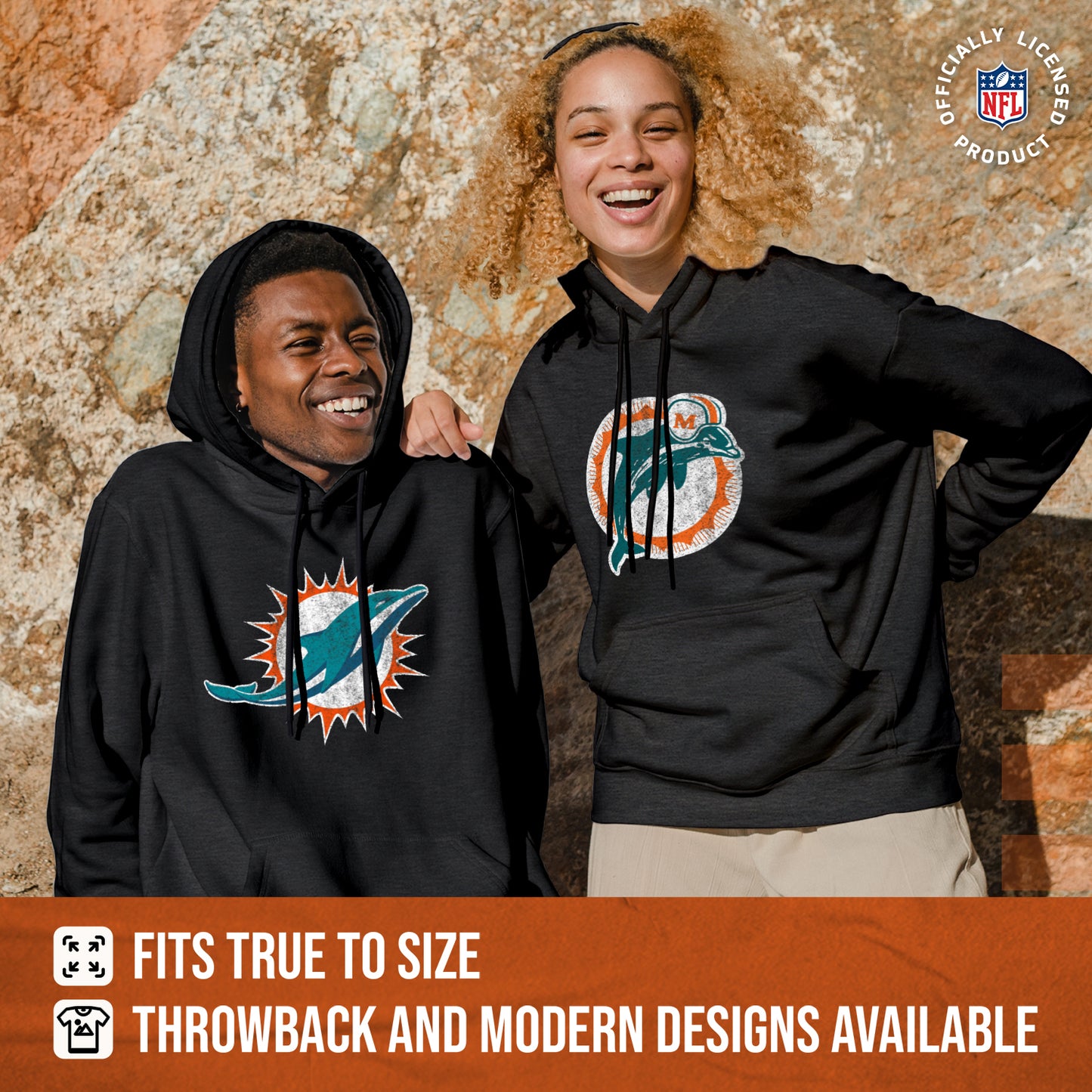 Miami Dolphins NFL Adult Unisex Modern Throwback Ultra Soft Fleece Hooded Sweatshirt - Black Heather