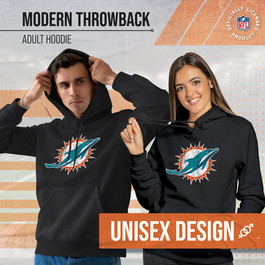 Miami Dolphins NFL Adult Unisex Modern Throwback Ultra Soft Fleece Hooded Sweatshirt - Black