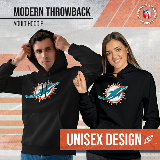 Miami Dolphins NFL Adult Unisex Modern Throwback Ultra Soft Fleece Hooded Sweatshirt - Black Heather