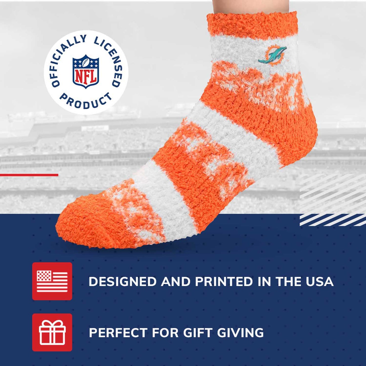 Miami Dolphins Women's NFL Football Cozy Soft Sleep Socks - Orange