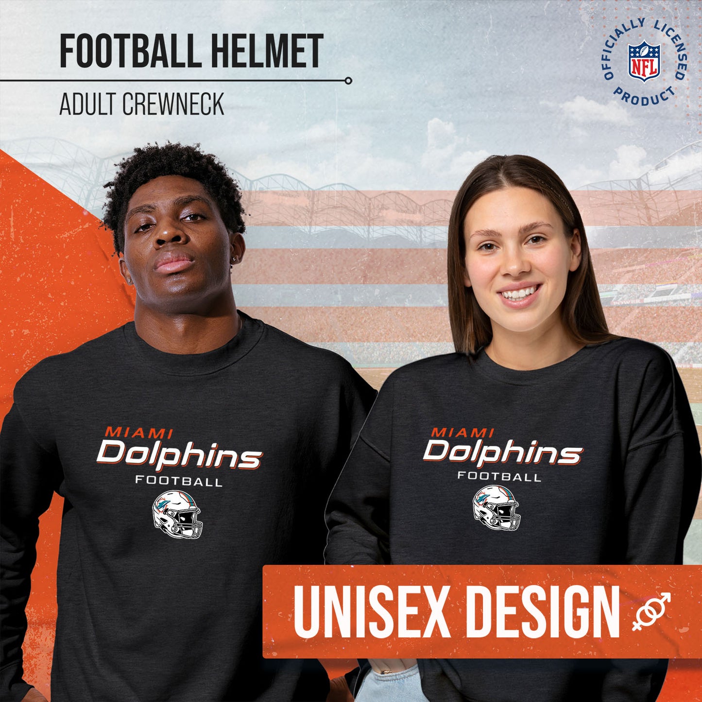 Miami Dolphins Adult NFL Football Helmet Heather Crewneck Sweatshirt - Charcoal